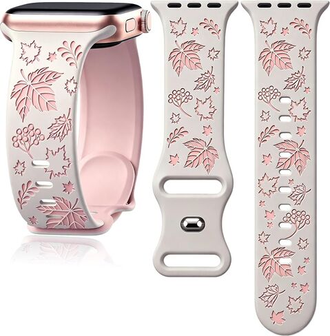 Fall Leaves Bow Engraved Band for Apple Watch 38-49mm iWatch Series 1-11 in Kuwait