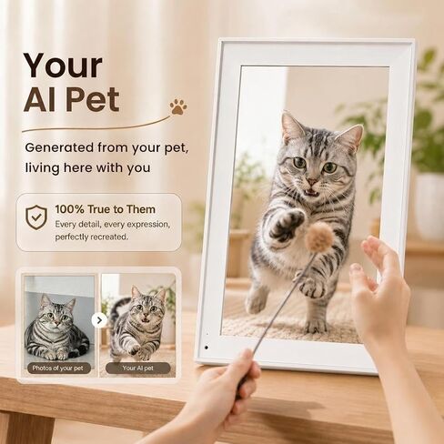 Pet Live 10.1" Digital Picture Frame for Pet Memorial, 1280×800 IPS HD Touch Screen, 16GB Storage, Digital Photo Frame for Dogs & Cats, Sympathy Gift for Pet Loss, White in Kuwait