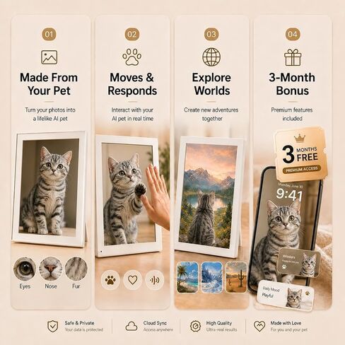 Pet Live 10.1" Digital Picture Frame for Pet Memorial, 1280×800 IPS HD Touch Screen, 16GB Storage, Digital Photo Frame for Dogs & Cats, Sympathy Gift for Pet Loss, White in Kuwait