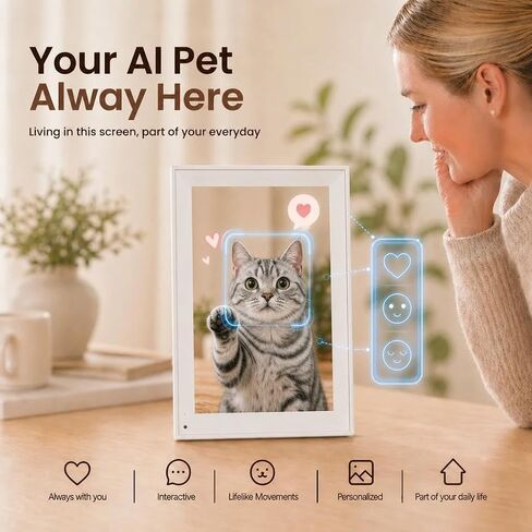 Pet Live 10.1" Digital Picture Frame for Pet Memorial, 1280×800 IPS HD Touch Screen, 16GB Storage, Digital Photo Frame for Dogs & Cats, Sympathy Gift for Pet Loss, White in Kuwait
