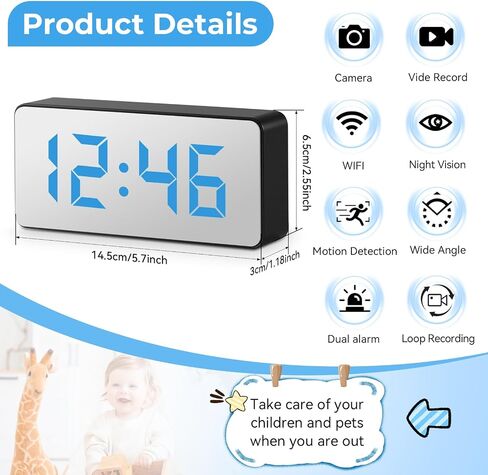 Hidden Camera Clock, WiFi Spy Camera with Night Vision in Kuwait