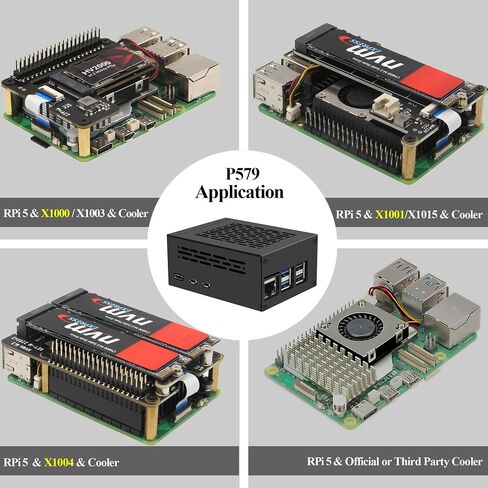 Geekworm X1001 M.2 Key-M NVMe SSD PIP PCIe Peripheral Board+P579 Metal Case with Official Pi 5 Active Cooler+PD 27W USB-C Power Supply for Raspberry Pi 5 in Kuwait