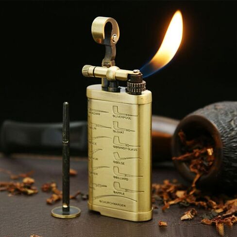 Pipe Lighter Classic Pipe Shapes, Vintage Butane Lighter Antique Style Lift Arm with 45 Angle Soft Flame, Tamper & Pick, Pipe Gift Butane not Included in Kuwait