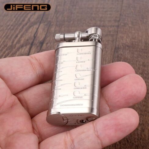 Pipe Lighter Classic Pipe Shapes, Vintage Butane Lighter Antique Style Lift Arm with 45 Angle Soft Flame, Tamper & Pick, Pipe Gift Butane not Included in Kuwait