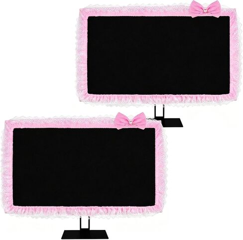 2 Pack Cute Computer Monitor Cover, 17''-22'' Elastic Monitor Dust Cover with Bow Knot, Lovely Monitor Accessories Screen Monitor Decoration for Tablet (Pink) in Saudi Arabia