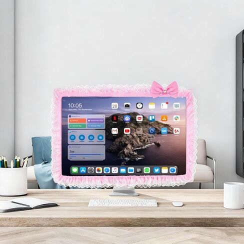 2 Pack Cute Computer Monitor Cover, 17''-22'' Elastic Monitor Dust Cover with Bow Knot, Lovely Monitor Accessories Screen Monitor Decoration for Tablet (Pink) in Saudi Arabia