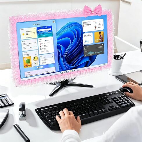 2 Pack Cute Computer Monitor Cover, 17''-22'' Elastic Monitor Dust Cover with Bow Knot, Lovely Monitor Accessories Screen Monitor Decoration for Tablet (Pink) in Saudi Arabia