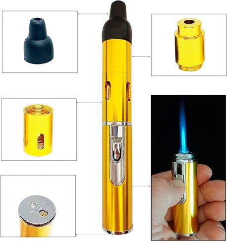Torch Lighter,Long Lighters Refillable Butane Fuel Jet Flame Pen Torch Adjustable Windproof Lighters(Gas Not Included) (2 Pack Golden in Kuwait