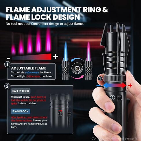 Windproof Torch Lighter, Long Camping Lighter Refillable Butane Gas - 4 in 1 Extendable Lightsaber Lighter with Safety Lock/Jet Flame Cool Lighters for Fireplace Campfires Outdoor Tool for Men in Kuwait