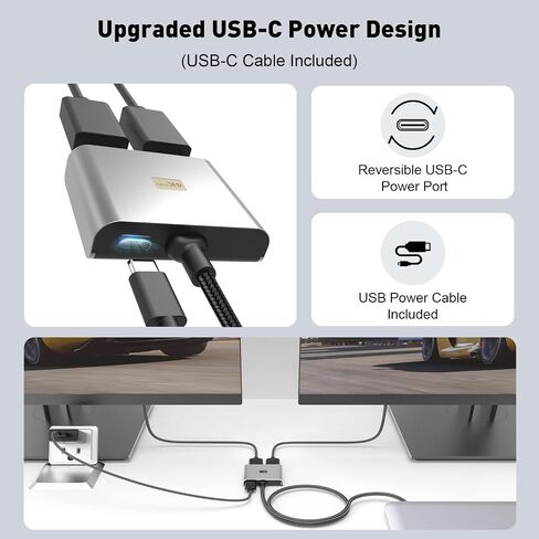 UANTIN DisplayPort to Dual DisplayPort Splitter Extended Display Adapter | 4K 60Hz Display Port Splitter 1 in 2 Out for Dual Monitors, MST Hub - External Graphics Card - DP Adapter for PC, NVIDIA, AMD in Kuwait