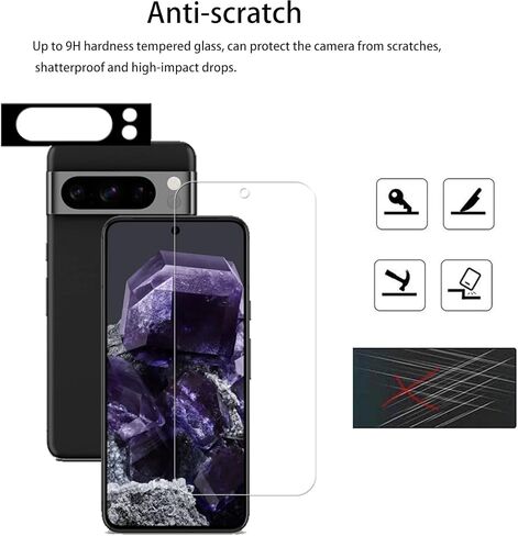 Screen Protector For Google Pixel 8 Pro Tempered Glass 2-Pack Camera Lens Protector Film 2-Pack with Easy Alignment Tool in Kuwait