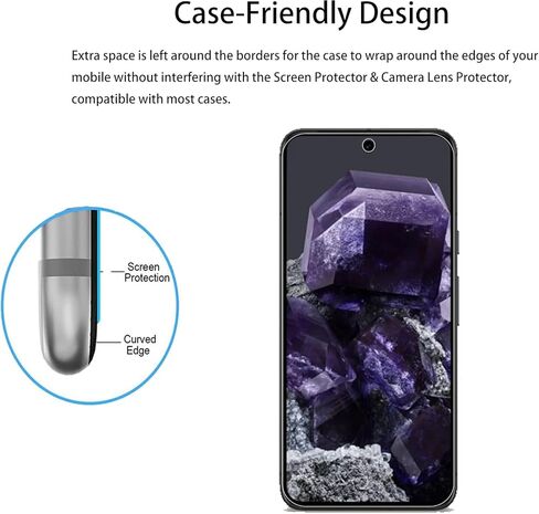 Screen Protector For Google Pixel 8 Pro Tempered Glass 2-Pack Camera Lens Protector Film 2-Pack with Easy Alignment Tool in Kuwait