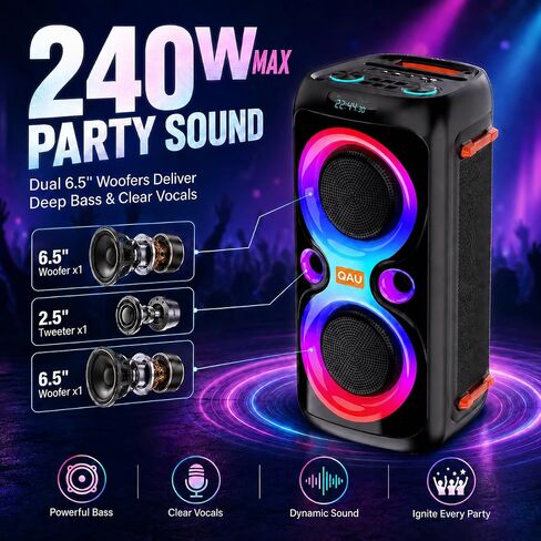 240W Peak Large Bluetooth Speaker, Dual 6.5" Woofers Deep Bass in Saudi Arabia