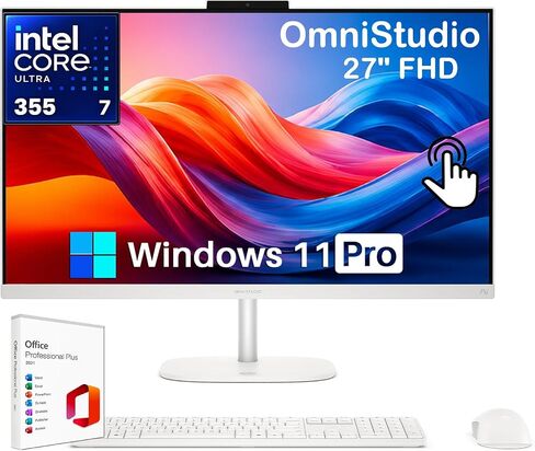 HP OmniStudio 27'' FHD All-in-One Desktop Computer, 16 GB DDR5, 1 TB SSD, Intel Core Ultra 7 355, 49 NPU Tops, 27" FHD IPS Touchscreen, Copilot AI PC, Wi-Fi 7, Wireless KB & Mouse, Windows 11 Pro in Kuwait