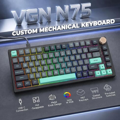 VGN N75 Wired 75% Compact Mechanical RGB Gaming Keyboard with Media Knob in Kuwait