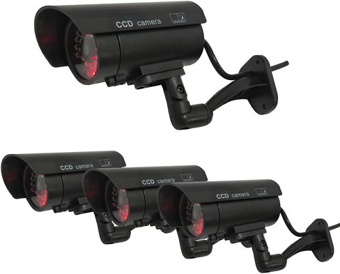 Dummy Security Camera with Realistic Simulated LEDs Flashing Lights and Warning Sticker Decals Fake CCTV Surveillance System Outdoor Indoor 4 Pack in Kuwait