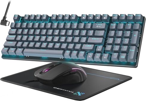 Mechanical Gaming Keyboard and Mouse, LED Backlit 98-Key Floating Keycap & 4 DPI RGB Gaming Mouse with Mouse Pad, Full Anti-Ghost Light Up Wired Computer Keyboards for MAC PC Gamer Accessories, Gray in Saudi Arabia