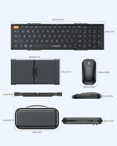 ProtoArc Foldable Keyboard and Mouse, Small Folding Bluetooth Keyboard Mouse Combo for Travel, Pocket-Size Portable Keyboard for iPad, iPhone, Smartphone, Tablet Laptop in Kuwait