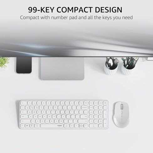 Rapoo 9360M Wireless Keyboard and Mouse Combo, Blade-Series E9310M 99-Key Ultra-Thin Keyboard and M300G Silent Mouse, Support 4 Devices, Quiet, Compact, Battery Powered, for Windows/Mac/Linux/Chrome in Kuwait