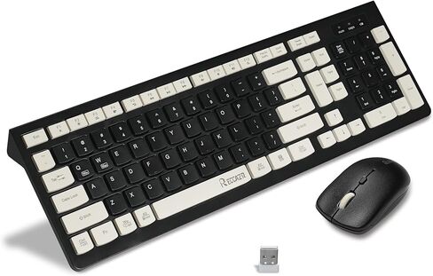 Wireless Keyboard and Mouse Combo, Reccazr 2.4G Full-Sized Keyboard and Mouse Cordless, 3 DPI Adjustable Mouse, Dual-System Keyboard for Computer/Laptop/Windows/Mac (Black & Cream) in Saudi Arabia
