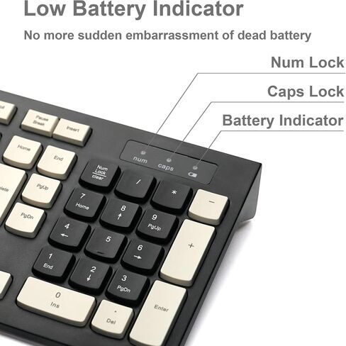 Wireless Keyboard and Mouse Combo, Reccazr 2.4G Full-Sized Keyboard and Mouse Cordless, 3 DPI Adjustable Mouse, Dual-System Keyboard for Computer/Laptop/Windows/Mac (Black & Cream) in Saudi Arabia