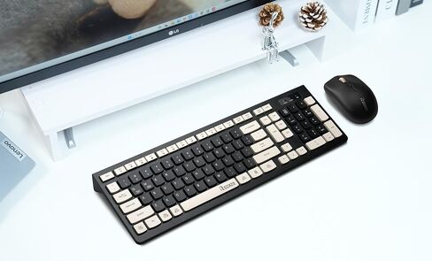 Wireless Keyboard and Mouse Combo, Reccazr 2.4G Full-Sized Keyboard and Mouse Cordless, 3 DPI Adjustable Mouse, Dual-System Keyboard for Computer/Laptop/Windows/Mac (Black & Cream) in Saudi Arabia