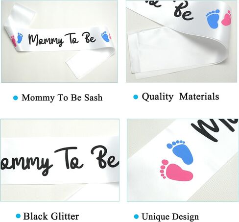 Mommy To Be Sash Baby Shower Party Decor White Black Satin in Kuwait