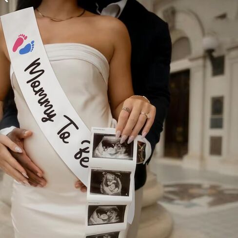 Mommy To Be Sash Baby Shower Party Decor White Black Satin in Kuwait