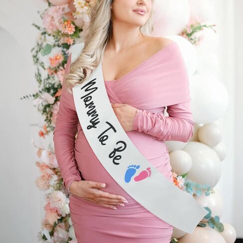 Mommy To Be Sash Baby Shower Party Decor White Black Satin in Kuwait