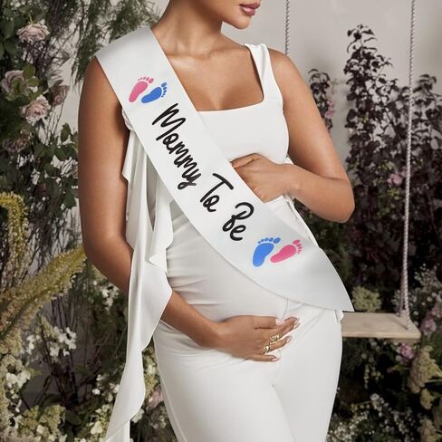 Mommy To Be Sash Baby Shower Party Decor White Black Satin in Kuwait