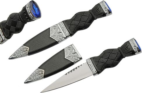 SZCO Supplies 7" Sapphire Adorned Sgian Dubh Scottish Dirk Knife with Scabbard, High-Quality Stainless Steel Blade, Black Handle for Ceremonial and Everyday Use in Saudi Arabia