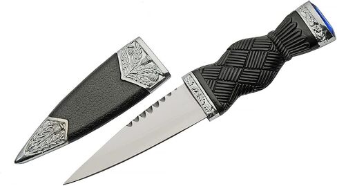 SZCO Supplies 7" Sapphire Adorned Sgian Dubh Scottish Dirk Knife with Scabbard, High-Quality Stainless Steel Blade, Black Handle for Ceremonial and Everyday Use in Saudi Arabia