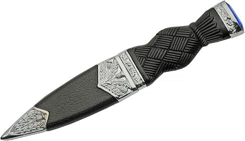 SZCO Supplies 7" Sapphire Adorned Sgian Dubh Scottish Dirk Knife with Scabbard, High-Quality Stainless Steel Blade, Black Handle for Ceremonial and Everyday Use in Saudi Arabia