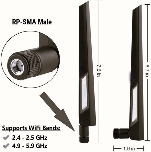 10dBi Tri-Band Adjustable External WiFi Antenna Pair | RP-SMA Black/Black in Kuwait