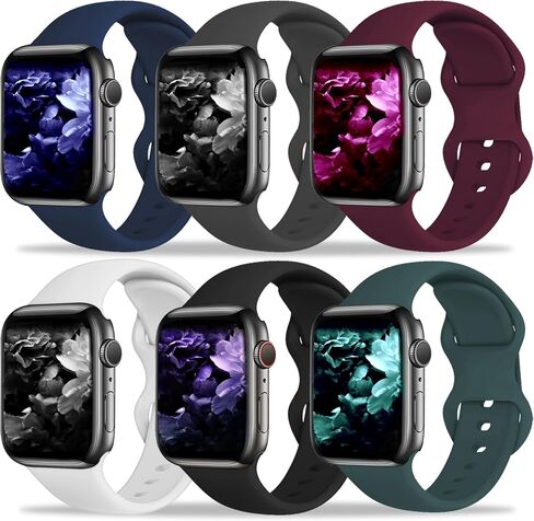 6 Pack Bands Compatible with Apple Watch Band 49mm 46mm 45mm 44mm 42mm 41mm 40mm 38mm for Women Men, Sport Silicone Breathable Strap for iWatch Series Ultra 11 10 9 8 SE 7 6 5 4 3 2 1 in Kuwait