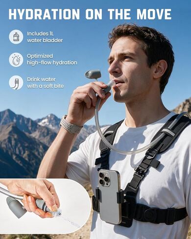 Zelvot Phone Chest Mount with 1L Water Bladder Chest Pack for Action Camera in Kuwait