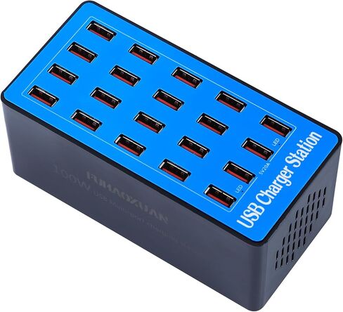 Charging Station, 100W 20-Port USB Multi Device Charger Hub with Intelligent Safety Features, Compact Power Strip for Phones, Watches, Pads, Speakers, Headphones & PS, Ideal for Home Office & Travel in Kuwait