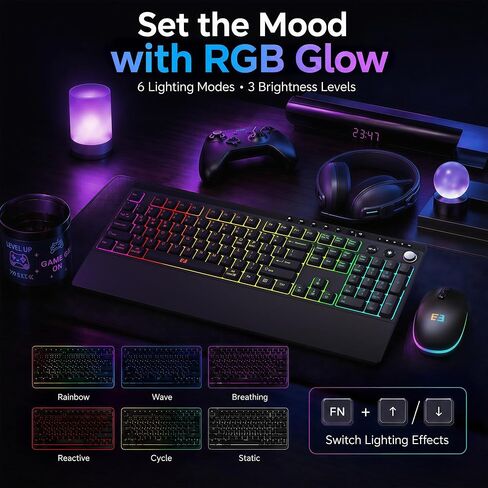 seenda Wireless Gaming Keyboard and Mouse, RGB Backlit & Web Customizable in Kuwait