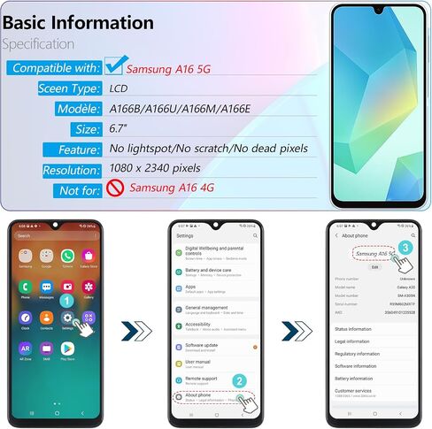 OLED for Samsung Galaxy A16 5G Screen Replacement for Samsung A16 5G SM-A166B/SM-A166U/SM- A166M/SM-A166E LCD Display with Digitizer Assembly Replacement with Tools in Kuwait