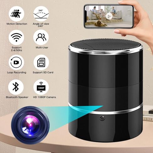 Indoor Security Camera in Bluetooth Speaker, 240° Viewing Angle,1080p Full HD WiFi Camera,Wireless Dome Cams Phone App,Motion Activated for Home Offices Store(2.4G /5G) in Kuwait