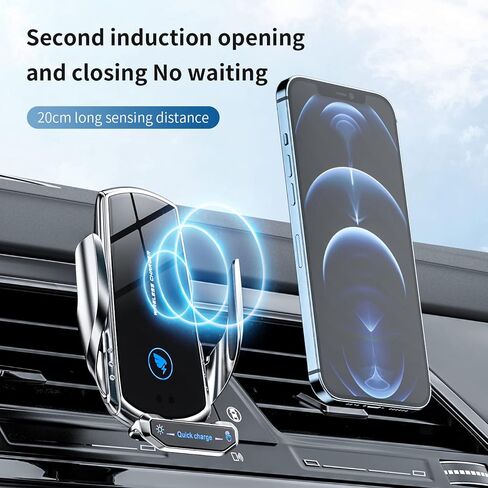 Wireless Car Charger Mount 15W Fast Charging Auto Clamping Automotive Electric Induction Car Phone Holder Mount Car Wireless Charger Air Vent Car Phone Mount Compatible with All Android (Black) in Kuwait
