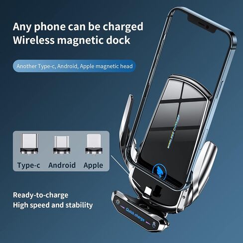Wireless Car Charger Mount 15W Fast Charging Auto Clamping Automotive Electric Induction Car Phone Holder Mount Car Wireless Charger Air Vent Car Phone Mount Compatible with All Android (Black) in Kuwait