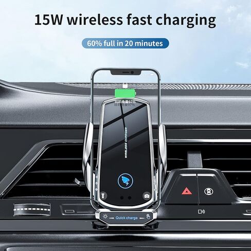 Wireless Car Charger Mount 15W Fast Charging Auto Clamping Automotive Electric Induction Car Phone Holder Mount Car Wireless Charger Air Vent Car Phone Mount Compatible with All Android (Black) in Kuwait