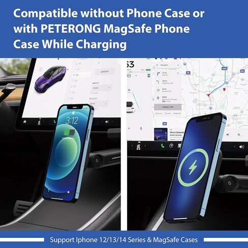 MEHIDFY Magnetic Wireless Car Charger Mount for Tesla Model 3/Y, 15W Fast Charging Magnetic Phone Holder, Strong Magnetic Phone Holder, Compatible with MagSafe Case and iPhone 12/13/14/15/16/17 in Kuwait