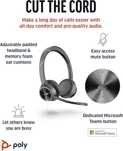 Poly Voyager 4320 UC Wireless Headset, Bluetooth Headphones with Mic - Noise-Canceling Boom Mic - Connect to PC via USB-C to USB-A Adapter, Cell Phone via Bluetooth (Renewed) (Renewed) in Kuwait