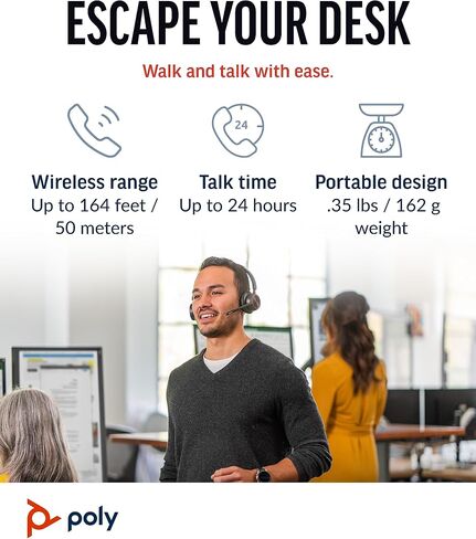 Poly Voyager 4320 UC Wireless Headset, Bluetooth Headphones with Mic - Noise-Canceling Boom Mic - Connect to PC via USB-C to USB-A Adapter, Cell Phone via Bluetooth (Renewed) (Renewed) in Kuwait