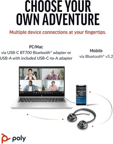 Poly Voyager 4320 UC Wireless Headset, Bluetooth Headphones with Mic - Noise-Canceling Boom Mic - Connect to PC via USB-C to USB-A Adapter, Cell Phone via Bluetooth (Renewed) (Renewed) in Kuwait