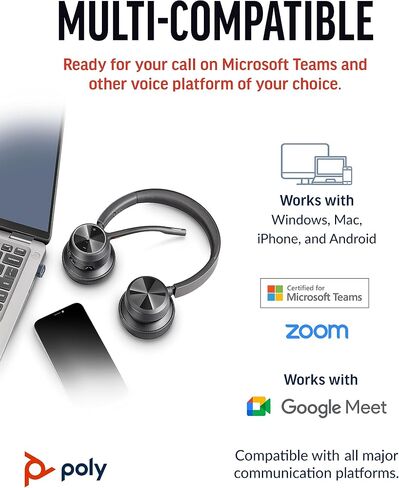 Poly Voyager 4320 UC Wireless Headset, Bluetooth Headphones with Mic - Noise-Canceling Boom Mic - Connect to PC via USB-C to USB-A Adapter, Cell Phone via Bluetooth (Renewed) (Renewed) in Kuwait