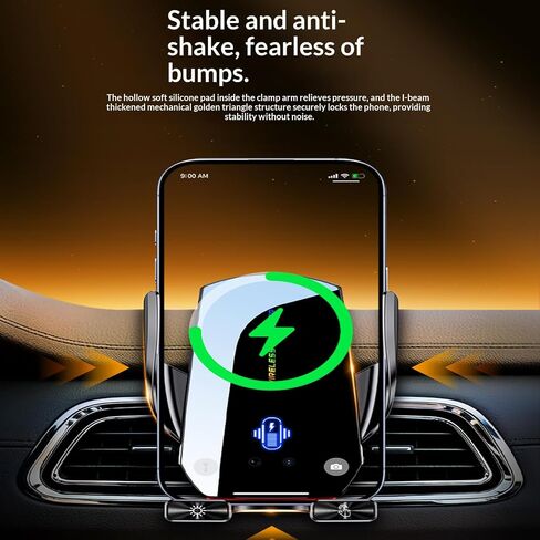 Wireless Car Charger,Phone Mount for Car Wireless Charger,15W Fast Charging Car Phone Holder Mount,Car Wireless Charger Universal Compatibility with All Wireless Charging Smartphones（Black） in Saudi Arabia