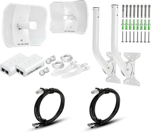 Wireless Bridge Ubiquiti LiteBeam 5AC Gen2 Preconfigured Bundle of 2 with 2 J-Pole Mounts and 2 Cat 8 Ethernet Cables, Outdoor Point-to-Point WiFi Bridge, 450+ Mbps, Up to 15 km in Saudi Arabia